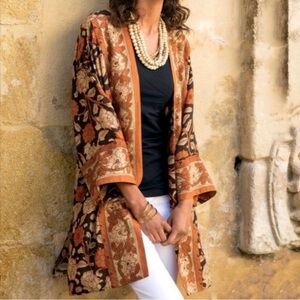 Soft Surroundings Autumn Floral Long Kimono Cardigan